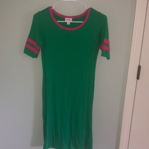 Green and pink dress
